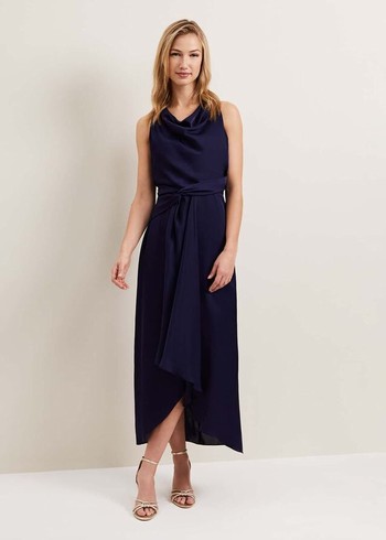 Phase Eight Daliah High Neck Satin Dress Navy USA | 3627981-HG